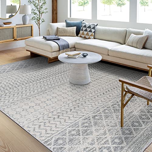 Surya Nice Teppich Schlafzimmer, Wohnzimmer, Esszimmer, Flur - Moderne Boho Teppich Geometrisches Muster - Weicher Skandinavisch Wohnzimmerteppich Hellgrau, Grau, Weiß - 120x170cm Groß von Surya