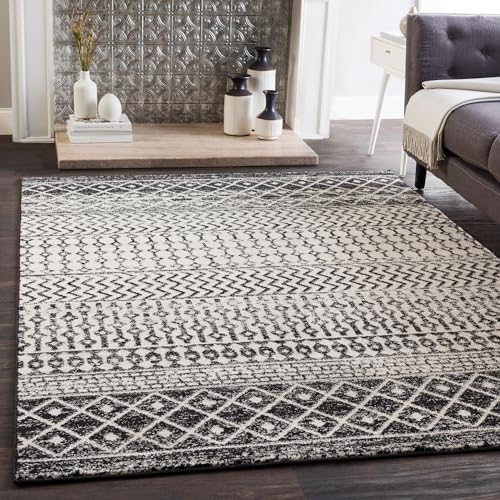 Surya Nice Teppich Schlafzimmer, Wohnzimmer, Esszimmer, Flur - Moderne Boho Teppich Geometrisches Muster - Weicher Skandinavisch Wohnzimmerteppich Schwarz, Hellgrau, Grau, Weiß - 160x228cm Groß von Surya