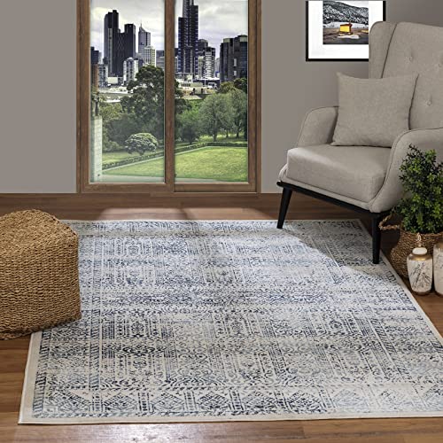 Surya Evora Vintage Teppich - Teppich Wohnzimmer, Esszimmer, Flur, Rugs Living Room - Boho Teppich Orientalisch Style, Kurzflor Carpet - Bunter Teppich Blau, Weiß, 160x215cm von Surya