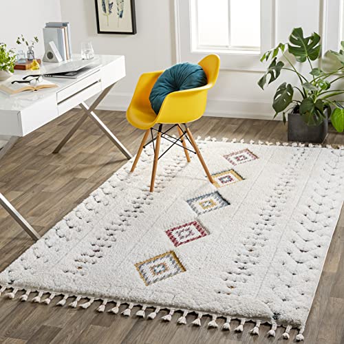 Surya Funafuti Teppich Schlafzimmer, Wohnzimmer, Esszimmer, Flur - Moderne Boho Teppich Geometrisches Muster - Weicher Skandinavisch Wohnzimmerteppich Weiß, Aqua, Orange, Grau - 160x213cm Groß von Surya