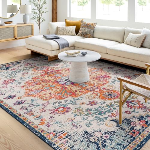 Surya Asmara Vintage Teppich groß - Teppiche Wohnzimmer, Esszimmer, Flur, Carpet Living Room - Orientalischer Teppich Boho Style - Bunter Muster, Aqua, Off-White, Blue, Red, Saffron 120x170cm von Surya
