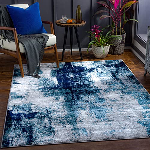 Surya Helsinki Teppich Schlafzimmer, Wohnzimmer, Esszimmer, Flur - Moderne Boho Teppich Geometrisches Muster - Weicher Skandinavisch Wohnzimmerteppich Blau, Anthrazit - Carpet 200x275cm Groß Teppich von Surya