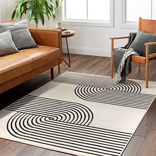 Surya Hialeah Teppich Wohnzimmer Modern – Abstrakt Design in Marmor Optik für Wohnzimmer, Esszimmer, Schlafzimmer – weicher Marmor Teppich, Kurzflor Teppich groß 152x213cm in Off-Weiß von Artistic Weavers