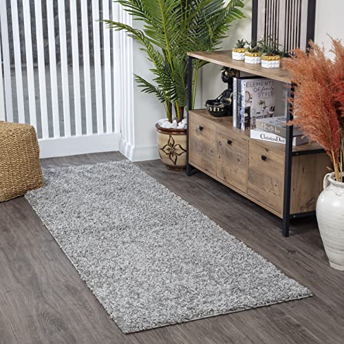 Surya Home Shaggy Berber Teppich Läufer - Flauschiger Teppich für Wohnzimmer, Schlafzimmer, Berber Langflor Hochflor Teppich Weiss flauschig - Teppich Läufer 80x220 cm Läufer Flur in Grau von Livabliss