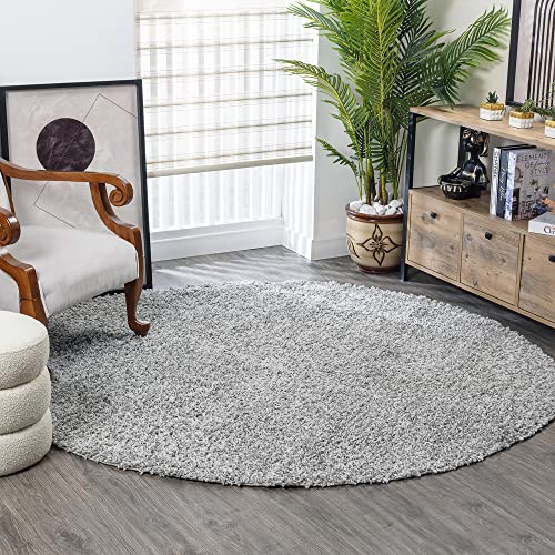 Surya Home Flauschiger Teppich Rund - Shaggy Teppich für Wohnzimmer, Schlafzimmer, Berber Abstrakter Langflor Hochflor Teppich Grau flauschig - Teppich Rund 200cm Carpet in Grau von Surya