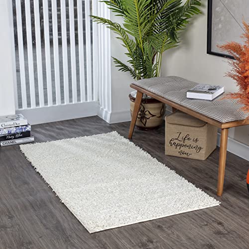 Surya Home Flauschiger Teppich Läufer - Shaggy Teppich für Wohnzimmer, Schlafzimmer, Berber Abstrakter Langflor Hochflor Teppich Weiß flauschig - Teppich Läufer 80x150cm Läufer Grau in Weiß von Surya