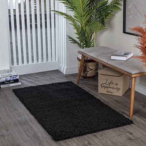 Surya Home Shaggy Berber Teppich - Flauschiger Teppich für Wohnzimmer, Esszimmer, Schlafzimmer, Langflor Hochflor Teppich flauschig - Teppich groß 100x200 cm, Wohnzimmerteppich in Schwarz von Livabliss