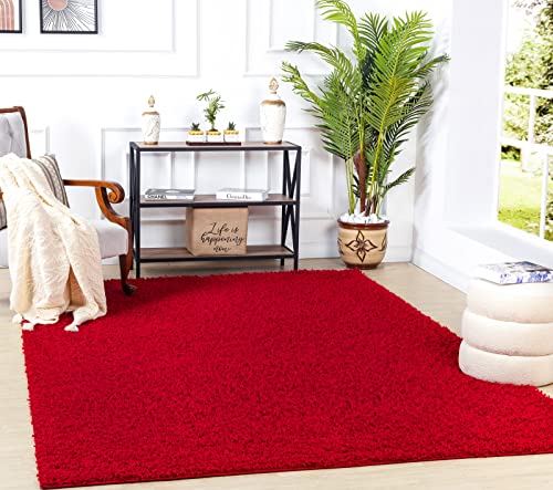 Surya Home Flauschiger Teppich - Shaggy Teppich für Wohnzimmer,Schlafzimmer, Esszimmer, Berber Abstrakter Langflor Hochflor Teppich Weiss flauschig - Teppich Groß 100x200cm Carpet in Rot von Surya