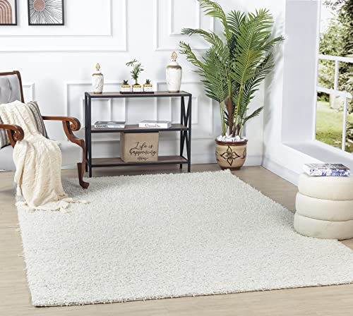 Surya Home Flauschiger Teppich - Shaggy Teppich für Wohnzimmer,Schlafzimmer, Esszimmer, Berber Abstrakter Langflor Hochflor Teppich Weiss flauschig - Teppich Groß 120x170cm Carpet in Weiß von Surya