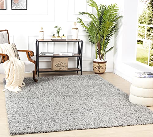 Surya Home Flauschiger Teppich - Shaggy Teppich für Wohnzimmer,Schlafzimmer, Esszimmer, Berber Abstrakter Langflor Hochflor Teppich Weiss flauschig - Teppich Groß 160x220cm Carpet in Grau von Surya