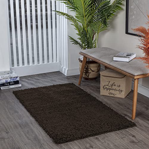 Surya Home Flauschiger Teppich Läufer - Shaggy Teppich für Wohnzimmer, Schlafzimmer, Berber Abstrakter Langflor Hochflor Teppich Braun flauschig - Teppich Läufer 80x150cm Läufer Flur in Braun von Surya