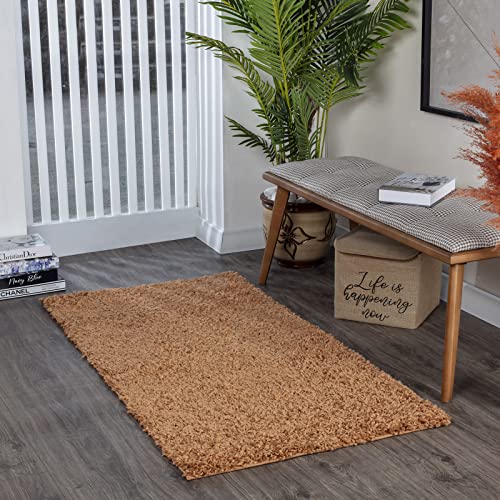 Surya Home Flauschiger Teppich Läufer - Shaggy Teppich für Wohnzimmer, Schlafzimmer, Berber Abstrakter Langflor Hochflor Teppich Braun flauschig - Teppich Läufer 80x150cm Läufer Flur in Terracotta von Surya