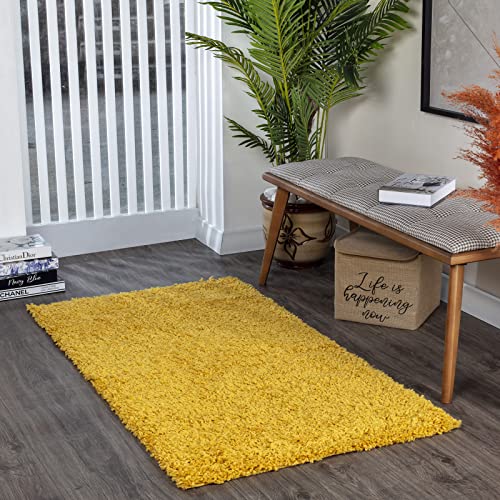 Surya Home Flauschiger Teppich Läufer - Shaggy Teppich für Wohnzimmer, Schlafzimmer, Berber Abstrakter Langflor Hochflor Teppich Gelb flauschig - Teppich Läufer 80x150cm Läufer Flur in Gelb von Surya