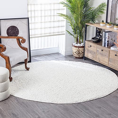 Surya Home Flauschiger Teppich Rund - Shaggy Teppich für Wohnzimmer, Schlafzimmer, Berber Abstrakter Langflor Hochflor Teppich Weiß flauschig - Teppich Rund 120cm Carpet in Weiß von Surya