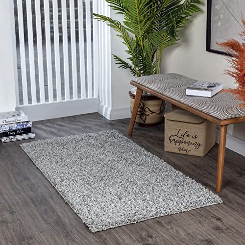 Surya Home Flauschiger Teppich Läufer - Shaggy Teppich für Wohnzimmer, Schlafzimmer, Berber Abstrakter Langflor Hochflor Teppich Grau flauschig - Teppich Läufer 80x150cm Läufer Flur in Grau von Surya