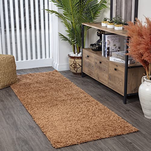 Surya Home Flauschiger Teppich Läufer - Shaggy Teppich für Wohnzimmer, Schlafzimmer, Berber Abstrakter Langflor Hochflor Teppich Orange flauschig - Teppich Läufer 80x220cm Läufer Flur in Terracotta von Surya