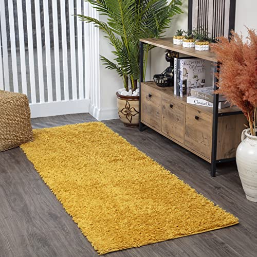 Surya Home Flauschiger Teppich Läufer - Shaggy Teppich für Wohnzimmer, Schlafzimmer, Berber Abstrakter Langflor Hochflor Teppich Gelb flauschig - Teppich Läufer 80x220cm Läufer Flur in Gelb von Surya