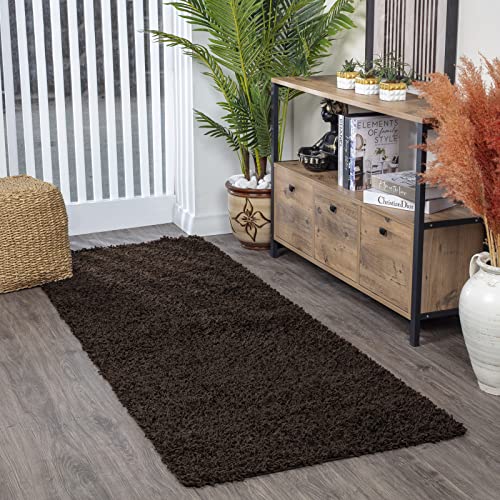 Surya Home Flauschiger Teppich Läufer - Shaggy Teppich für Wohnzimmer, Schlafzimmer, Berber Abstrakter Langflor Hochflor Teppich Braun flauschig - Teppich Läufer 80x220cm Läufer Flur in Braun von Surya