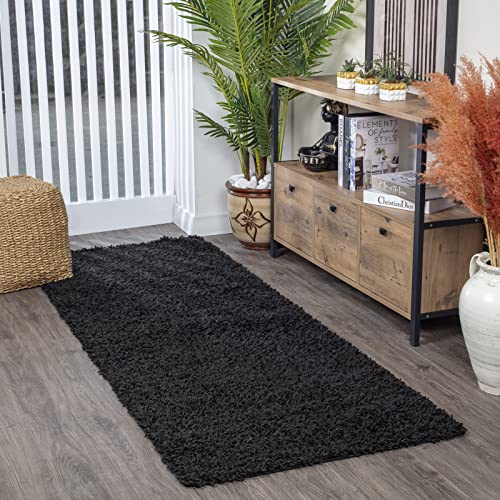 Surya Home Shaggy Berber Teppich Läufer - Flauschiger Teppich für Wohnzimmer, Schlafzimmer, Berber Langflor Hochflor Teppich Weiss flauschig - Teppich Läufer 80x220 cm Läufer Flur in Schwarz von Livabliss