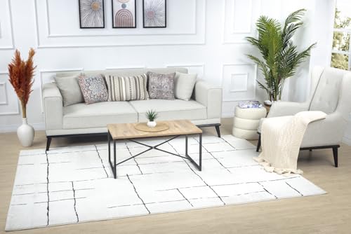 Livabliss Kalix Wohnzimmer Teppich modern – Abstrakt Design in Marmor Optik für Wohnzimmer 160x213 cm, Esszimmer, Schlafzimmer - Marmor Teppich groß, weicher Teppich Kurzflor in Grau, Schwarz, Creme von Livabliss