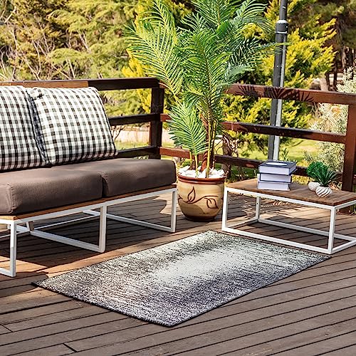 Livabliss Outdoor Teppich wetterfest, Kemer - In und Outdoor Teppich für Balkon 80x150 cm, Terrasse, Garten, Küche - Outdoor Teppich Boho Style, Teppich für draußen - Teppich Holzkohle und Elfenbein von Livabliss