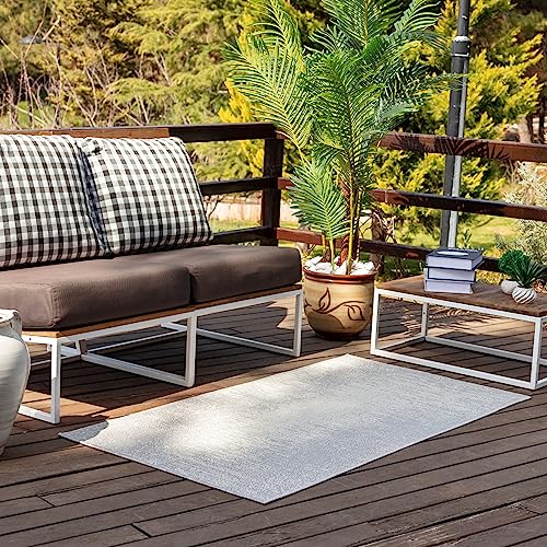 Livabliss Outdoor Teppich Kemer - In- und Outdoor für Balkon, Terrasse, Garten, Küche - 80x150 cm, Boho Style, Elfenbein, Hellgrau von Livabliss