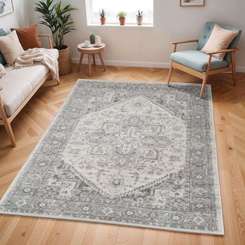 Livabliss Khartoum Vintage Teppich groß - Orientalischer Teppich Wohnzimmer 160x220 cm, Esszimmer, Schlafzimmer - Boho Teppich, Kurzflor Teppich für einfache Pflege - Muster Teppich in Grau und Beige Livabliss Khartoum Vintage Teppich groß - Orientalischer Teppich Wohnzimmer 160x220 cm, Esszimmer, Schlafzimmer - Boho Teppich, Kurzflor Teppich für einfache Pflege - Muster Teppich in Grau und Beige von Livabliss
