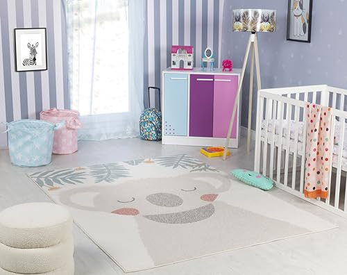 Livabliss Koala Kinderteppich - Cartoon Teppich 160x213 cm, Tier Teppich Kinderzimmer oder Babyzimmer, Krabbelteppich oder Spielteppich - Baby Teppich für Jungen & Mädchen, Beige und Elfenbein von Livabliss