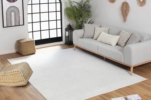 Surya Lenox Teppich Läufer Wohnzimmer, Esszimmer - Moderne Boho Teppich Geometrisches Muster - Weicher Skandinavisch Wohnzimmerteppich Orientalisch - Läufer Flur 80x150cm Groß Teppich Weiss von Surya