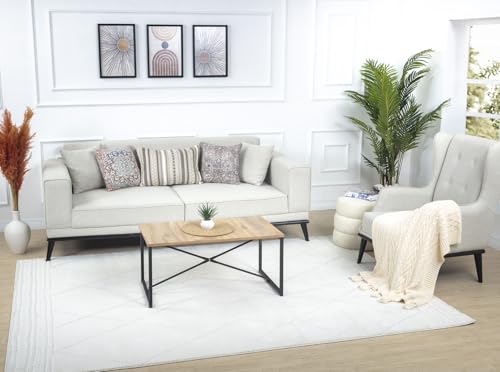 Livabliss Linkka Boho Teppich für Wohnzimmer und Schlafzimmer - 160x213 cm Großer Esszimmerteppich Mit Geometrischem Muster - Skandinavischer Moderner Wohnzimmerteppich in Creme von Livabliss