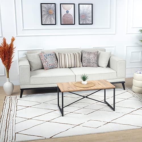 Livabliss Linkka Teppich Wohnzimmer Boho - Großer Schlafzimmer 160x213 cm - Esszimmer Mit Geometrischem Muster, Skandinavischer Modern in Creme, Orange, Braun von Livabliss