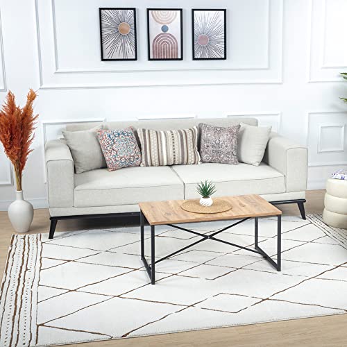 Surya Linkka Teppich Schlafzimmer,Wohnzimmer,Esszimmer,Flur - Moderne Boho Teppich Geometrisches Muster - Weicher Skandinavisch Wohnzimmerteppich Crème, Braun, Orange - Carpet 200x275cm Groß Teppich von Surya