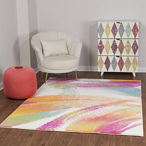 Surya Lorient Teppich Läufer Modern – Abstrakt Design in Marmor Optik für Esszimmer, Schlafzimmer, Wohnzimmerteppich – weicher Marmor Teppich Groß 80x150cm Carpet, Teppich Gelb, Pink von Surya