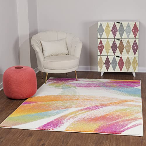 Livabliss Lorient Wohnzimmer Teppich Modern - Abstrakt Design in Marmor Optik für Wohnzimmer, Esszimmer, Schlafzimmer 120x170 cm - Weicher Kurzflor in Weiß und Vielfarbig von Livabliss