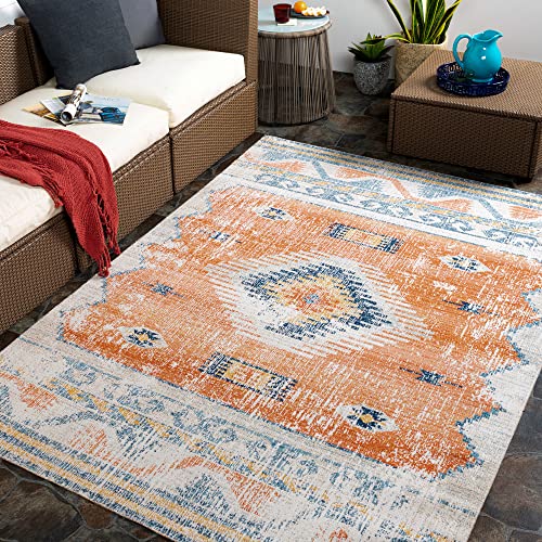 Surya Lusaka Vintage Teppich - Teppich Wohnzimmer, Esszimmer, Flur, Rugs Living Room - Boho Teppich Orientalisch Style, Kurzflor Carpet - Bunter Teppich Blau, Rost, 200x275cm von Surya