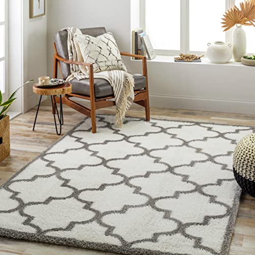 Surya Zaragoza Shaggy Berber Teppich - Flauschiger Teppich für Wohnzimmer, Esszimmer, Schlafzimmer, Abstrakter Langflor Hochflor Teppich weiss flauschig & pflegeleicht - Teppich groß 200x274cm Weiss von Artistic Weavers