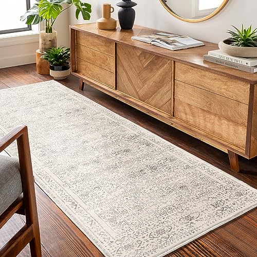 Surya Marrakech Vintage Läufer - Orientalischer Teppich Wohnzimmer, Esszimmer, Schlafzimmer - orientalischer Boho Teppich, Kurzflor Teppich für einfache Pflege - Teppich Groß 80x220cm in Crème von Surya