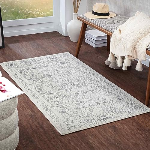 Surya Marrakech Vintage Teppich Läufer Flur, Esszimmer, Rugs Living Room - Boho Teppich Orientalisch Style, Kurzflor Carpet - Schiefer, Creme, Grau Läufer 80x150cm von Surya