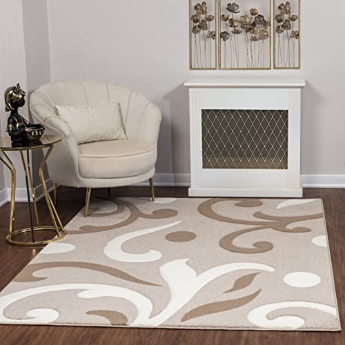 Livabliss Marseille Teppich Läufer modern – Abstrakt Design in Marmor Optik für Wohnzimmer 80x150 cm, Esszimmer, Schlafzimmer – Marmor Teppich groß, weicher Teppich Kurzflor, Teppich Beige, Weiß von Livabliss