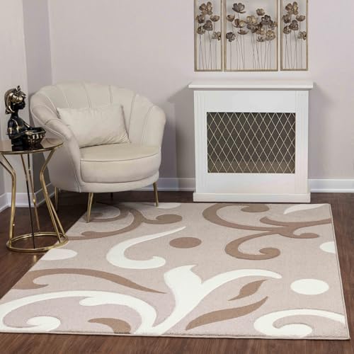 Livabliss Marseille Wohnzimmer Teppich modern – Abstrakt Design in Marmor Optik für Wohnzimmer 160x213 cm, Esszimmer, Schlafzimmer - Marmor Teppich groß, weicher Teppich Kurzflor in Beige, Braun, Weiß von Livabliss