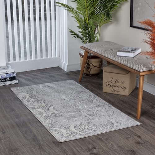 Surya Meknes Vintage Teppich Läufer Flur, Esszimmer - Teppich Wohnzimmer, Rugs Living Room - Boho Teppich Orientalisch Style, Kurzflor Carpet - Läufer Beige und Weiß 80x150cm von Surya