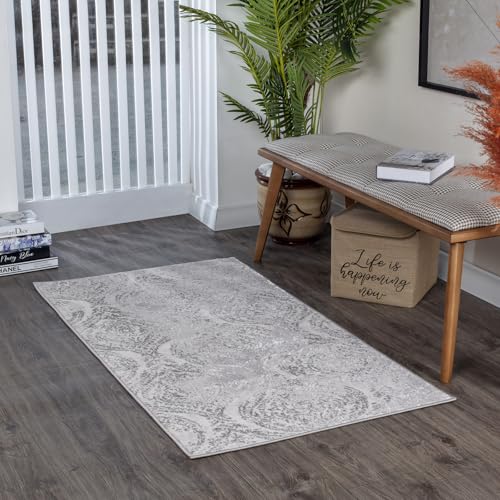 Surya Meknes Vintage Teppich Läufer Flur, Esszimmer - Teppich Wohnzimmer, Rugs Living Room - Boho Teppich Orientalisch Style, Kurzflor Carpet - Läufer Beige und Weiß 80x150cm von Surya