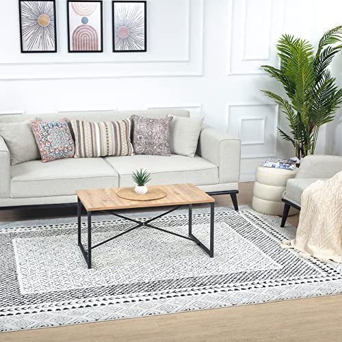 Surya Monaco Teppich Schlafzimmer, Wohnzimmer, Esszimmer - Boho Teppich Geometrisches Muster - Weicher Skandinavisch Wohnzimmerteppich Orientalisch - Carpet 200x275cm Groß Teppich Creme, Schwarz von Surya