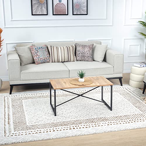Surya Monaco Teppich Wohnzimmer Boho, großer Teppich Schlafzimmer 200x275 cm - Teppich für Esszimmer mit geometrischem Muster, Skandinavischer Wohnzimmerteppich modern in Creme, Orange, Braun von Livabliss