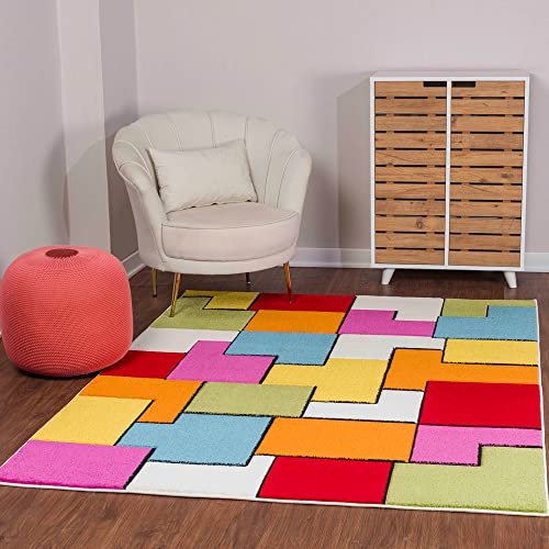 Surya Montpellier Teppich Läufer Wohnzimmer, Esszimmer, Flur - Moderne Boho Teppich Geometrisches Muster - Weicher Skandinavisch Wohnzimmerteppich Gelb, Orange, Pink- Läufer Flur 80x150cm Groß Teppich von Surya