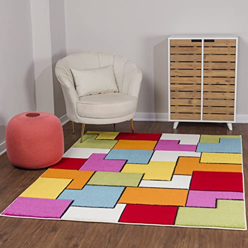 Surya Montpellier Teppich Schlafzimmer,Wohnzimmer,Esszimmer,Flur-Moderne Boho Teppich Geometrisches Muster-Weicher Skandinavisch Wohnzimmerteppich Gelb,Orange,Pink - Carpet 160x213cm Groß Teppich von Surya