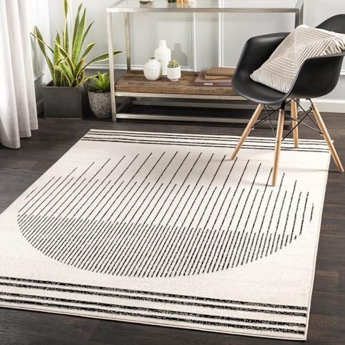 Livabliss Nairobi Wohnzimmer Boho Teppich - Großer Schlafzimmer Teppich 152x213 cm mit Geometrischem Muster, Skandinavischer Wohnzimmerteppich Modern in Elfenbein, Schwarz, Crème von Livabliss