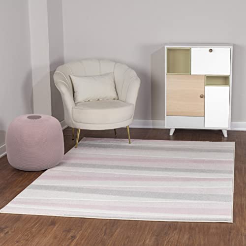 Livabliss Nantes Wohnzimmer Teppich Modern - Abstrakt Design in Marmor Optik 160x213 cm für Wohnzimmer, Esszimmer, Schlafzimmer - Weicher Kurzflor in Rosa, Grau und Weiß von Livabliss
