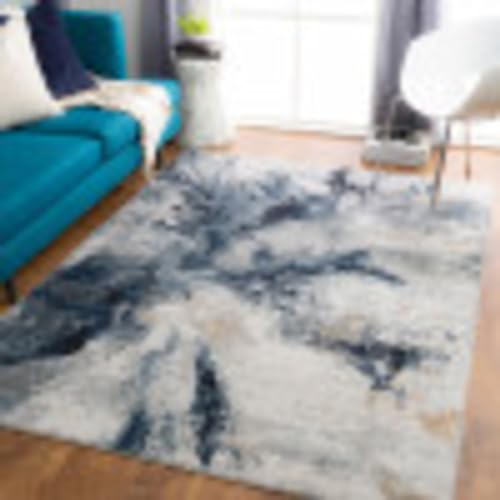 Surya New York Teppich Wohnzimmer Modern – Abstrakt Design in Marmor Optik für Wohnzimmer, Esszimmer, Schlafzimmer – weicher Marmor Teppich, Kurzflor Teppich groß 200x274cm in Blau von Artistic Weavers