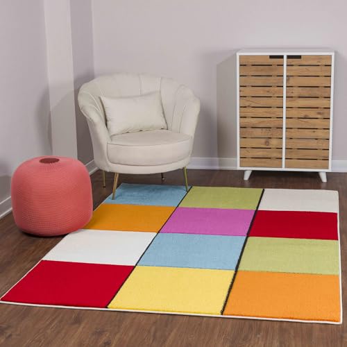 Surya Nimes Teppich Schlafzimmer,Wohnzimmer,Esszimmer,Flur - Moderne Boho Teppich Geometrisches Muster-Weicher Skandinavisch Wohnzimmerteppich Gelb,Orange,Pink und Rot-Carpet 160x213cm Groß Teppich von Surya